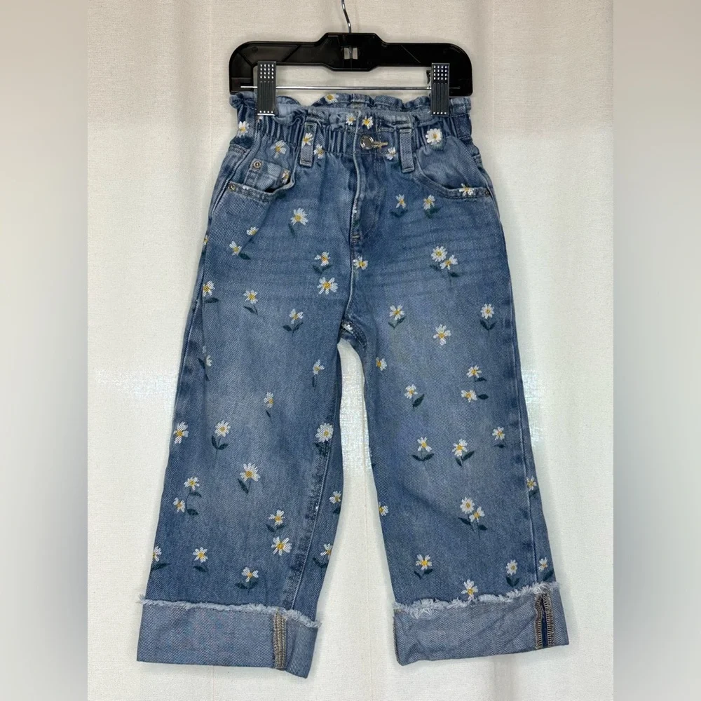 Zara Kids Light Blue Floral Paperbag Style Jeans Size 3 Years - Picture 4 of 6